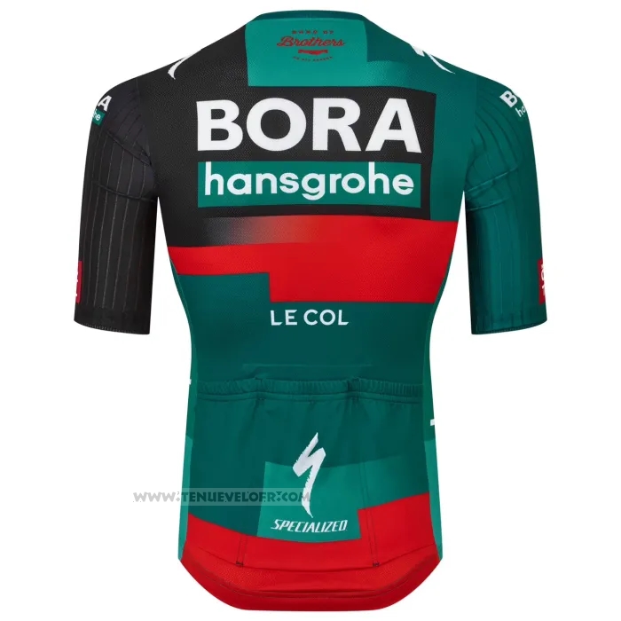2023 Maillot Cyclisme Bora-Hansgrone Vert Rouge Manches Courtes et Cuissard